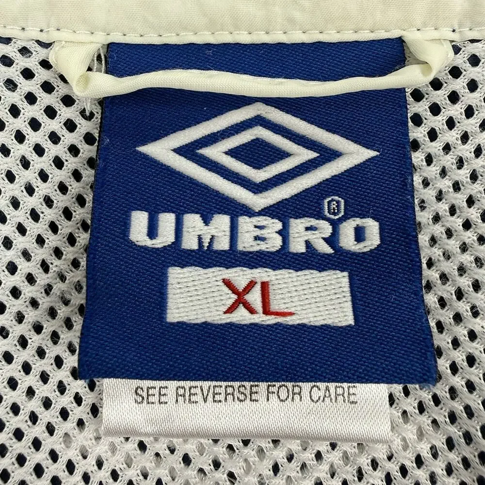 Vintage Umbro Soccer Futbol Windbreaker Jacket XL Blue White Nylon Sporty